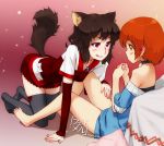  :q all_fours animal_ears bare_legs bare_shoulders barefoot black_legwear blush brown_hair feet feguimel fidgeting hair_ornament hairclip hand_on_thigh legs multiple_girls naughty_face orange_eyes orange_hair original purple_eyes short_hair tail thigh-highs thighhighs tongue violet_eyes watermark web_address yuri 