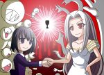  2girls chibi child crest_worm disembodied_limb dress fate/zero fate_(series) irisviel_von_einzbern long_hair matou_sakura miruno multiple_girls purple_eyes purple_hair red_eyes shaking_hands tears violet_eyes white_hair worms 