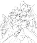  1girl animal_ears carrying citri closed_eyes copyright_request dress eyes_closed monochrome princess_carry role_reversal smile yuetsuki_(ash) 