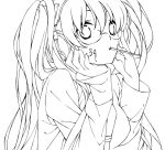  citri glasses hatsune_miku headphones long_hair looking_at_viewer monochrome pocky simple_background solo vocaloid white_background yuetsuki_(ash) 