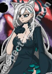  alternate_breast_size_(larger) black_dress blue_archive breasts dress gloves grey_hair huge_breasts large_breasts original pixel_art shiroko_(blue_archive) shiroko_terror_(blue_archive) spectersalmon 