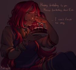  1girl birthday_cake blue_thighhighs blue_vest bow cake candle collared_shirt crying diana_venicia food jewelry long_hair mourning pink_eyes pink_hair pink_skirt project:_eden's_garden sad shirt short_sleeves sidelocks simple_background skirt solo tears thigh-highs twintails very_long_hair vest white_shirt wiping_tears xornyyuri yellow_bow 