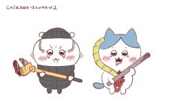  animal blood blood_on_weapon blush blush_stickers chiikawa crying crying_with_eyes_open highres holding holding_wrench lead_pipe open_mouth parasite scared system_shock system_shock_2 tears trembling weapon wrench 