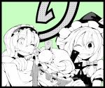  alice_margatroid bow bust capelet crescent hairband hand_on_shoulder hat hat_bow hokuto_(scichil) kirisame_marisa long_hair monochrome multiple_girls patchouli_knowledge ribbon short_hair smile touhou wink witch witch_hat 