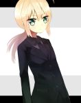  ahoge blonde_hair fate/zero fate_(series) formal green_eyes highres letterboxed long_hair mori_burin pant_suit ponytail saber solo suit 