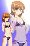  bikini blush brown_eyes brown_hair flat_chest flower frilled_bikini frills gradient gradient_background hair_flower hair_ornament highres kenken misaka_mikoto navel solo swimsuit to_aru_kagaku_no_railgun to_aru_majutsu_no_index zoom_layer 