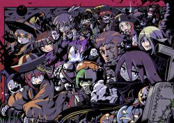  3boys 6+girls android_(sekaiju) android_2_(sekaiju) armor bandaged_hand bandages bat_hair_ornament black_hair blonde_hair blood blood_on_face brown_hair closed_mouth cross dullahan fang forehead_protector fox_mask green_eyes green_hair hair_between_eyes hair_ornament hair_over_one_eye halloween_costume hat highres hoku holding holding_detached_head jack_frost_(megami_tensei) jiangshi kesaran_pasaran kesaran_pasaran_(sekaiju) long_hair looking_at_viewer mask mask_on_head mokoi_(megami_tensei) monk_(sekaiju) monk_2_(sekaiju) monk_4_(sekaiju) multiple_boys multiple_girls o_o official_alternate_color one_eye_covered open_mouth phalanx_(sekaiju) phalanx_1_(sekaiju) phalanx_2_(sekaiju) pirate_(sekaiju) pirate_3_(sekaiju) pirate_4_(sekaiju) pumpkin purple_hair purple_scarf red_hair santou_hi_kabocha_(sekaiju) scarf sekaiju_no_meikyuu sekaiju_no_meikyuu_3 shinobi_(sekaiju) shinobi_4_(sekaiju) shogun_(sekaiju) shogun_2_(sekaiju) small_sweatdrop smile stitched_face stitches tombstone upper_body witch_hat zodiac_(sekaiju) zodiac_2_(sekaiju) zodiac_3_(sekaiju) zodiac_4_(sekaiju) 