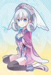  blue_eyes cape gloves haruse_hiroki hat head_wings melia silver_hair sitting smile solo thigh-highs thighhighs wariza xenoblade 