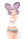  :o adjusting_glasses animal_ears belt bespectacled casual collarbone contemporary glasses gradient_eyes grey_hair ishikkoro midriff mouse_ears mouse_tail multicolored_eyes navel nazrin purple_eyes red_eyes rimless_glasses short_hair short_shorts shorts simple_background solo tail tank_top thigh_gap touhou violet_eyes white_background wink 