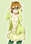  alternate_hairstyle bespectacled brown_eyes brown_hair dress fashion girock glasses green_legwear k-on! mini_crown pantyhose short_hair tainaka_ritsu 