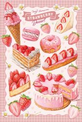  cake cake_slice commentary eclair_(food) english_text flower food food_focus fruit glazed_donut ice_cream_cone macaron may_illust5 original pink_theme strawberry strawberry_sandwich strawberry_shortcake strawberry_slice tart_(food) untranslatable_commentary waffle_cone whipped_cream white_flower 
