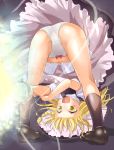  bent_over blonde_hair bow bow_panties error from_behind kirisame_marisa legs long_hair master_spark mini-hakkero navel open_mouth panties pantyshot solo thighs touhou underwear upside-down usotsuki_penta white_panties yellow_eyes 