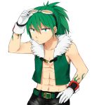  abs belt blue_eyes gloves goggles goggles_on_head green_hair jet_the_hawk male personification ponytail shirtless solo sonic_the_hedgehog tsuzuya_(knt31) vest 