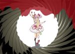  1girl b25002100 blood bow gloves intes james_bond kaname_madoka mahou_shoujo_madoka_magica parody pink_eyes pink_hair solo 