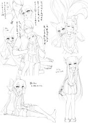  1boy 4girls :3 absurdres amatsukaze_(azur_lane) amatsukaze_(kancolle) amatsukaze_(the_fox_spirit_descends_on_heavenly_winds)_(azur_lane) amatsukaze_kai_ni_(kancolle) animal_ears azur_lane bag commander_(azur_lane) commentary_request curled_horns felix_schultz_(azur_lane) greyscale highres historical_name_connection horns invisible_chair japanese_clothes kantai_collection licking_lips monochrome multiple_girls name_connection neckerchief o3o official_alternate_costume school_bag school_uniform simple_background sitting sitting_on_lap sitting_on_person sketch skirt takaboooooooou tongue tongue_out translation_request white_background 