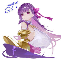  1girl bare_shoulders belt_collar blush breasts collar e-razor fate/grand_order fate_(series) hair_ribbon huge_breasts long_hair looking_at_viewer o-ring o-ring_top passionlip_(fate) pink_eyes pink_ribbon purple_hair ribbon solo very_long_hair violet_eyes 