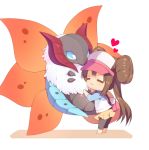  :3 ^_^ brown_hair chibi closed_eyes double_bun eyes_closed female_protagonist_(pokemon_bw2) hat heart lowres mayachi_(amuriya) mei_(pokemon) pantyhose pokemon pokemon_(game) pokemon_bw2 skirt volcarona wings 