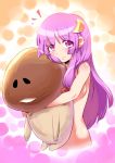  bare_shoulders bow breasts bust crescent crossover funghi hair_bow hair_ornament hug kobii light_smile long_hair nude osawari_tantei patchouli_knowledge payot purple_eyes sideboob solo touhou very_long_hair violet_eyes 