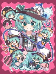  >_< 6+girls :q alternate_color alternate_hair_color blush bow brown_hat buttons cake cake_slice candy candy_hair_ornament character_print clone closed_mouth commentary_request cup dango diamond_button disembodied_linked_eye disposable_cup doughnut eyeball food food-themed_hair_ornament frilled_shirt_collar frilled_sleeves frills green_eyes green_hair green_skirt hair_ornament hat hat_bow heart heart_of_string highres holding holding_skewer inaba_tewi komeiji_koishi komeiji_koishi_(spontaneous_white_beauty) lollipop long_sleeves looking_at_viewer mini_person minigirl multiple_girls open_mouth pudding sanshoku_dango shirt silverrain skewer skirt smile tongue tongue_out touhou touhou_lostword wagashi white_hair white_hat white_shirt wide_sleeves yellow_bow yellow_shirt 