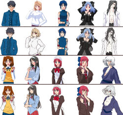  4boys 6+girls absurdres apron arcueid_brunestud arm_tattoo black_bow black_cape black_eyes black_hair black_pants blonde_hair blood blood_on_hand blue_bow blue_eyes blue_jacket blue_kimono blue_ribbon blue_sash blue_skirt blush bow bowtie brown_eyes brown_hair brown_kimono cape capelet ciel_(tsukihime) clenched_teeth coat collarbone collared_shirt colored_skin commentary curtained_hair drinking drunk empty_eyes english_commentary evil_smile fighting_stance flustered formal_clothes frilled_apron frills gakuran glaring glasses gloves hair_between_eyes hair_bow hair_over_one_eye hairband hand_on_own_arm hand_on_own_chest hand_on_own_face hand_on_own_hip hand_up highres hisui_(tsukihime) jacket japanese_clothes kagetsu_tooya kimono kohaku_(tsukihime) len_(tsukihime) long_hair long_sidelocks long_skirt looking_at_viewer maid maid_apron maid_headdress medium_hair messy_hair michael_roa_valdamjong misaki_municipal_high_school_uniform moren_eh multiple_boys multiple_girls nrvnqsr_chaos official_alternate_costume open_clothes open_fly open_jacket open_shirt pale_skin pants photo-referenced pink_hair powered_ciel purple_skirt red_bow red_bowtie red_eyes red_ribbon red_skirt redrawn ribbon sash school_uniform shirt short_hair siblings sidelocks single_hair_intake sisters skirt smile smirk surprised sweater takeuchi_takashi tattoo teeth tohno_akiha tohno_shiki tohno_shiki_(original) trench_coat tsukihime turtleneck turtleneck_sweater twins two_side_up upper_body vampire vest wavy_hair wavy_sidelocks white_hair white_hairband white_shirt white_sweater wing_collar yellow_eyes yellow_vest yumizuka_satsuki 
