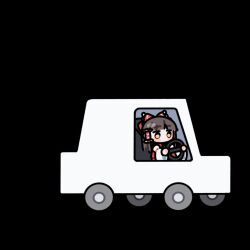  1girl animated animated_gif bow brown_eyes brown_hair car commentary_request detached_sleeves driving frilled_bow frilled_hair_tubes frills hair_bow hair_tubes hakurei_reimu highres hinohari_(user_wzxk7585) jumping long_hair looping_animation motor_vehicle red_bow ribbon-trimmed_sleeves ribbon_trim simple_background solo touhou transparent_background white_car 