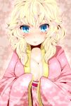  blonde_hair blue_eyes blush breasts bust cleavage japanese_clothes kimono large_breasts nintendo princess_peach solo super_mario_bros. yukimimi 