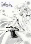  black_panties dutch_angle from_behind hair_ornament lace-trimmed_panties millipen_(medium) monochrome olha panties pantyshot_(standing) pointy_ears solo tail tegaki_no_yuu thigh_gap thighs traditional_media underwear ys_vi 