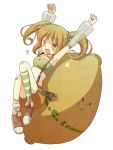  brown_hair c.c._lemon c.c._lemon_(character) chaki_(chakan) detached_sleeves fang food fruit lemon mascot mismatched_legwear open_mouth see-through shorts smile solo striped striped_legwear suspenders tubetop twintails yellow_eyes 