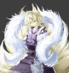  alternate_costume animal_ears blonde_hair chain chains fox_ears fox_tail fur hands_in_sleeves highres multiple_tails no_hat no_headwear shawl solo tail tinkvov touhou yakumo_ran yellow_eyes 