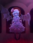  blue_hair hat looking_at_viewer red_eyes remilia_scarlet smile solo suisai touhou wings 