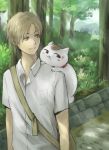  bag brown_hair cat cat_on_shoulder choushi messenger_bag natsume_takashi natsume_yuujinchou nyanko path shoulder_bag tree 