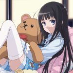 black_hair blue_eyes kami-sama_no_memo-chou long_hair pajamas shionji_yuuko stuffed_animal stuffed_toy teddy_bear 