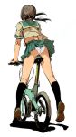  artist_request ass bicycle black_legwear brown_hair character_request copyright_request school_uniform serafuku simple_background skirt skirt_lift socks solo thighs twintails white_background 