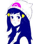  1boy ahiru_(tegaki) blue_eyes blue_hair blush hair_ornament hat hikari_(pokemon) long_hair looking_at_viewer pokemon pokemon_(game) pokemon_dppt solo tegaki 