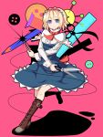  adapted_costume alice_margatroid blonde_hair blue_eyes boots buttons capelet corset crayon hairband needle pink_background ruler scissors shadow shirt short_hair simple_background skirt smile solo touhou tsumidango 