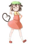  :q animal_ears bespectacled cat_ears cat_tail chen glasses heart heart_tail multiple_tails nakashino_setsu solo tail tongue touhou white_background wink 