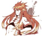  abs fingerless_gloves gloves green_eyes hand_on_hip highres hips janne1230 long_hair luke_fon_fabre male midriff red_hair redhead smile solo tales_of_(series) tales_of_the_abyss white_background 