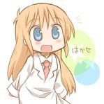  :d blue_eyes blush blush_stickers character_name child daitirumoesu hakase_(nichijou) labcoat long_hair long_sleeves necktie nichijou open_mouth orange_hair professor_shinonome simple_background smile solo star white_background 