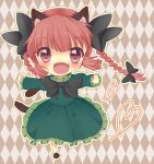  animal_ears bow braid cat_ears cat_tail chibi fan hair_bow kaenbyou_rin long_hair multiple_tails open_mouth red_eyes red_hair redhead smile solo tail topia touhou twin_braids 