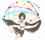  black_hair black_wings book feathered_wings hat holding kahasina kawashina_(momen_silicon) mouth_hold open_book pencil pointy_ears red_eyes shameimaru_aya short_hair skirt solo tokin_hat touhou wings 
