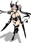  bikini black_hair breasts brown_hair character_request copyright_request demon_girl dress dual_wielding earrings flower green_eyes horns jewelry large_breasts legs orange_eyes pink_hair pointy_ears rose staff succubus tail twintails two-tone_hair weapon wings won_(toufunokado) 