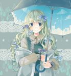  green_eyes green_hair holding long_hair lunica original smile solo star umbrella 