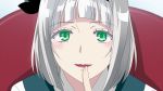  1girl anna_nishikinomiya green_eyes hair_ribbon hairband highres index_finger_raised konpaku_youmu look-alike ribbon shimashima_nezumi shimoneta_to_iu_gainen_ga_sonzai_shinai_taikutsu_na_sekai short_hair silver_hair smile solo touhou 