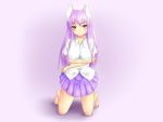  animal_ears barefoot breasts budou_no_tane bunny_ears crossed_arms dress_shirt erect_nipples highres impossible_clothes impossible_shirt kneeling large_breasts long_hair naughty_face pleated_skirt purple_hair rabbit_ears red_eyes reisen_udongein_inaba shirt skirt smirk solo touhou wallpaper 