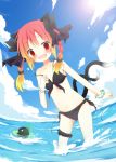  :d animal_ears bikini blush braid cat_ears cat_tail ichihina innertube kaenbyou_rin multicolored_hair multiple_tails navel open_mouth red_eyes red_hair redhead reiuji_utsuho reiuji_utsuho_(bird) smile solo swimsuit tail thigh_strap touhou twin_braids water 