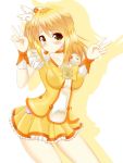  :&lt; azunyannsaiko-o blonde_hair blush cosplay cure_peace cure_peace_(cosplay) double_v dress fairy_tail highres lucy_heartfilia magical_girl precure skirt smile_precure! solo v yellow_dress yellow_eyes 