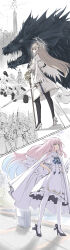  6+girls absurdres artillery black_pantyhose black_shoes blue_archive blue_hair braid brown_eyes brown_hair cane capelet cloak commentary_request crown_braid dragon dress feathered_wings flower from_behind gradient_hair gun hair_flower hair_ornament halo hands_on_own_hips high_heels highres holding holding_cane holding_gun holding_sword holding_weapon long_hair looking_back low_wings mika_(blue_archive) multicolored_hair multiple_girls nagisa_(blue_archive) nanashi_(pixiv_98920795) pantyhose pink_flower pink_hair pink_halo rifle shoes sword tea_party_militant_a_(blue_archive) two-tone_hair very_long_hair weapon white_capelet white_cloak white_dress white_flower white_pantyhose white_shoes white_wings wings yellow_eyes 