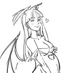  bare_shoulders bat_wings bb_(baalbuddy) blush breasts capcom cleavage demon_girl elbow_gloves gloves head_wings heart large_breasts lineart long_hair monochrome morrigan_aensland pregnant smile solo succubus vampire_(game) wings 
