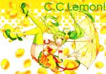  anthropomorphism breasts c.c._lemon c.c._lemon_(character) clever_censoring convenient_leg dress food food_themed_clothes fruit green_eyes green_hair lemon sazanami_shione shoes thigh-highs thighhighs twintails umbrella wallpaper 