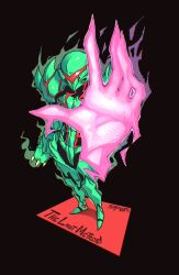  ... 1girl absurdres arm_cannon armor black_background character_name claws commentary english_commentary english_text froggygoodman glowing glowing_hand green_armor green_aura green_helmet helmet highres looking_at_viewer metroid metroid_dread metroid_ravenous metroid_suit nintendo power_suit_(metroid) purple_aura red_assault_visor samus_aran science_fiction shoulder_spikes simple_background smoke smoke_trail solo spiked_armor spikes square variant_set weapon 